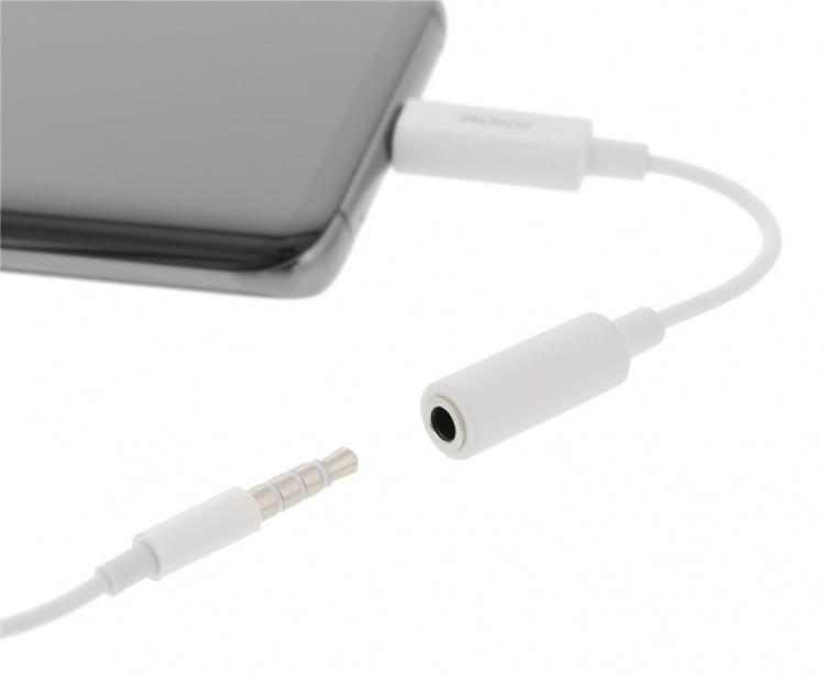 DELTACO USB-C till 3,5 mm adapter, stereo, aktiv, 11 cm, vit