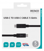 DELTACO USB-C till USB-C kabel, 5 Gbit/s, 5A, 1 m, svart DELTACO USB-C till USB-C kabel, 5 Gbit/s, 5A, 1 m, svart