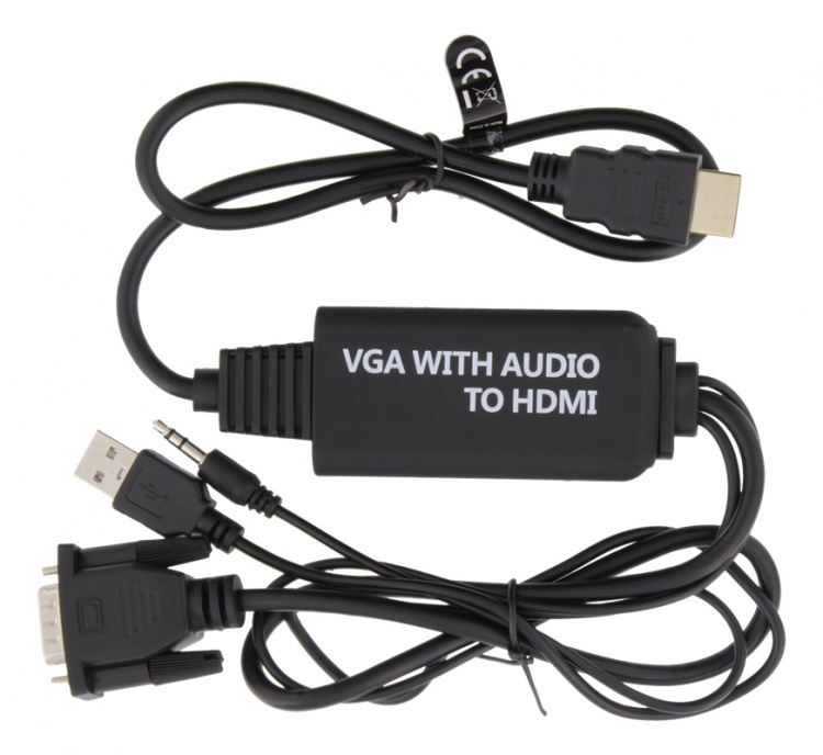 DELTACO VGA till HDMI- och ljudkabel, 1m, FHD, drivs via USB, svart