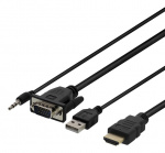DELTACO VGA till HDMI- och ljudkabel, 2m, FHD, drivs via USB, svart