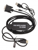DELTACO VGA till HDMI- och ljudkabel, 2m, FHD, drivs via USB, svart