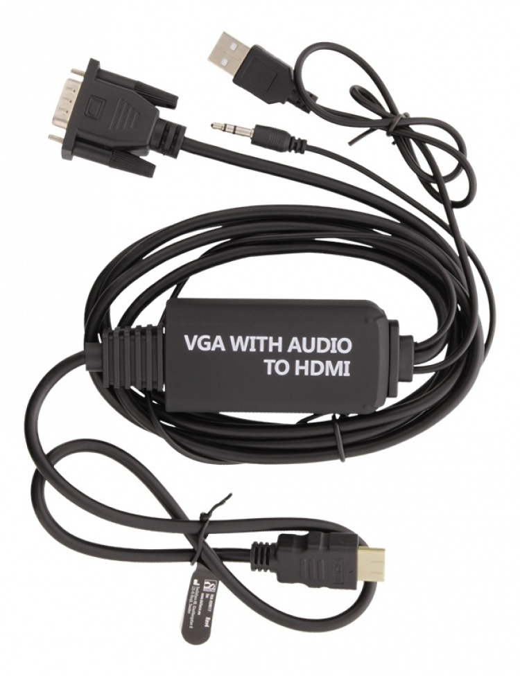 DELTACO VGA till HDMI- och ljudkabel, 2m, FHD, drivs via USB, svart