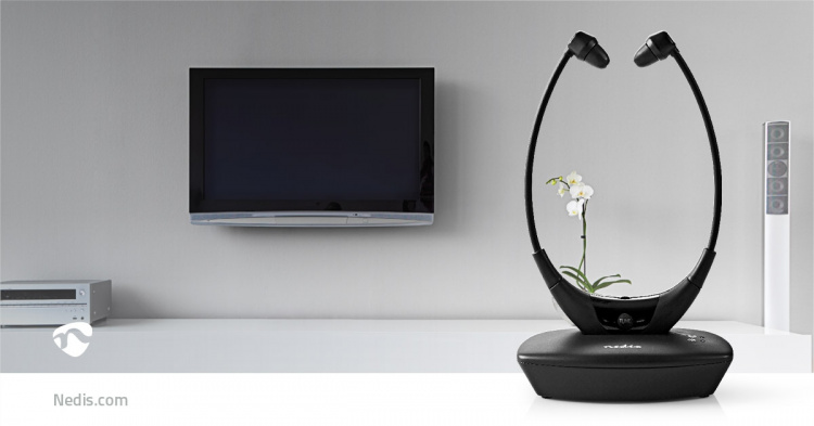 Nedis Trådlösa TV-hörlurar | RF, frequency 868 Mhz | In-Ear | Maximal batteritid: 4.5 timmar | 35 m | Digitalt ljud | Batteri docka | Balans kontroll | Svart Nedis Trådlösa TV-hörlurar | RF, frequency 868 Mhz | In-Ear | Maximal batteritid: 4.5 timmar | 35 m | Digitalt ljud | Batteri docka | Balans kontroll | Svart