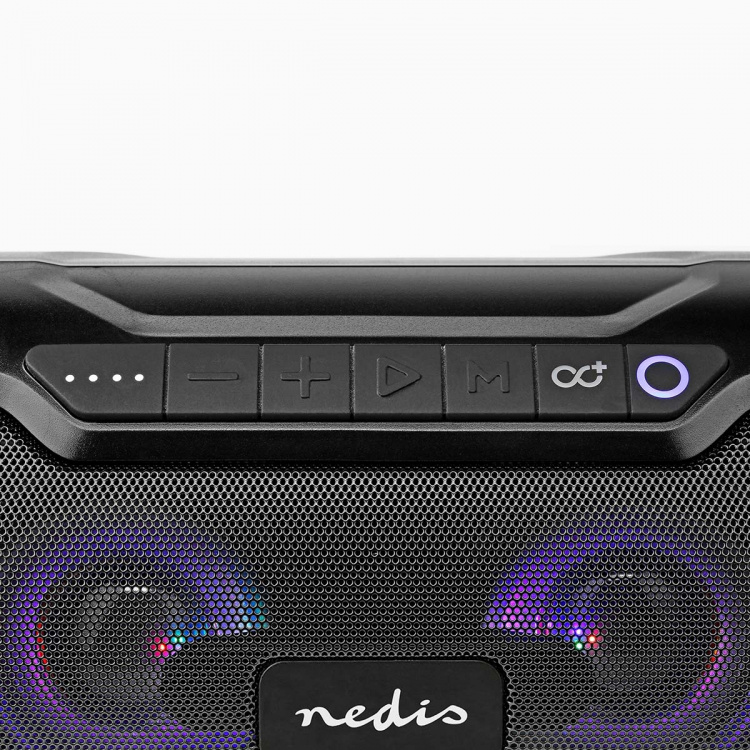 Nedis Bluetooth® Party Boombox | 6 timmar | 2.0 | 80 W | Uppspelning av media: AUX / Micro SD / USB | IPX5 | Synkroniseringsbar | Bärhandtag | Festljus | Svart Nedis Bluetooth® Party Boombox | 6 timmar | 2.0 | 80 W | Uppspelning av media: AUX / Micro SD / USB | IPX5 | Synkroniseringsbar | Bärhandtag | Festljus | Svart
