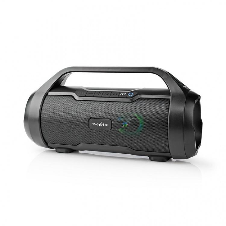 Nedis Bluetooth® Party Boombox | 6 timmar | 2.0 | 80 W | Uppspelning av media: AUX / Micro SD / USB | IPX5 | Synkroniseringsbar | Bärhandtag | Festljus | Svart Nedis Bluetooth® Party Boombox | 6 timmar | 2.0 | 80 W | Uppspelning av media: AUX / Micro SD / USB | IPX5 | Synkroniseringsbar | Bärhandtag | Festljus | Svart