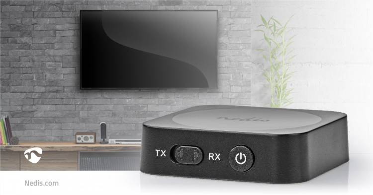 Nedis Bluetooth® Transceiver | Ingång för audio/video/dataanslutningar: 1x AUX | Audio / video / dataanslutningar utgång: 1x AUX | SBC | Upp till 1 enhet | Maximal batteritid: 6 timmar | Svart