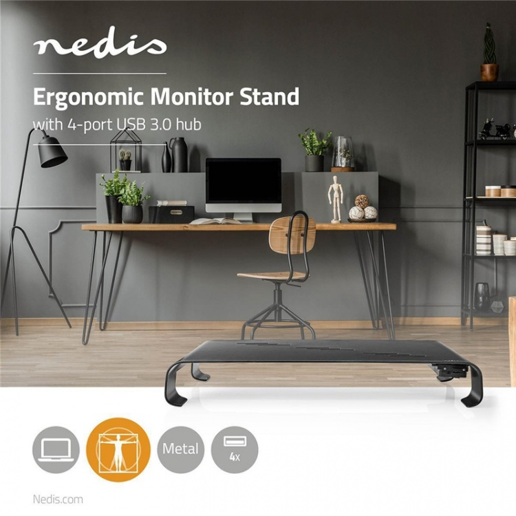 Nedis Skärmfäste | Ergonomi: Yes | Maximal bärförmåga: 18 kg | Universella | USB-hubb | Justerbar höjd: Nej