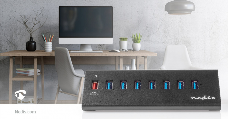Nedis USB-hubb | USB Micro-B Female | USB-A Female | 8-Port port(s) | QC3.0 / USB 3.2 Gen 1 | Strömadapter / USB ström | 5 Gbps | 8x USB