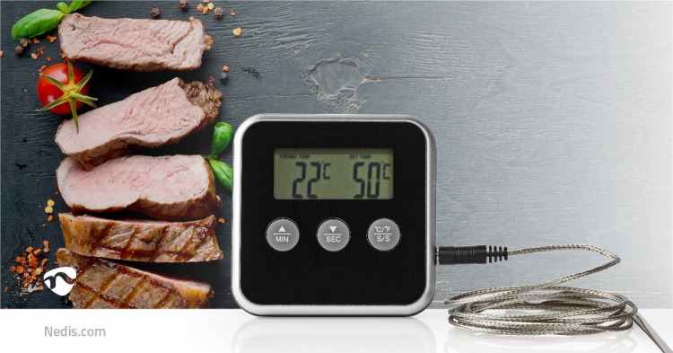 Nedis Kötttermometer | Alarm / Timer | LCD | 0 - 250 °C | Silver / Svart