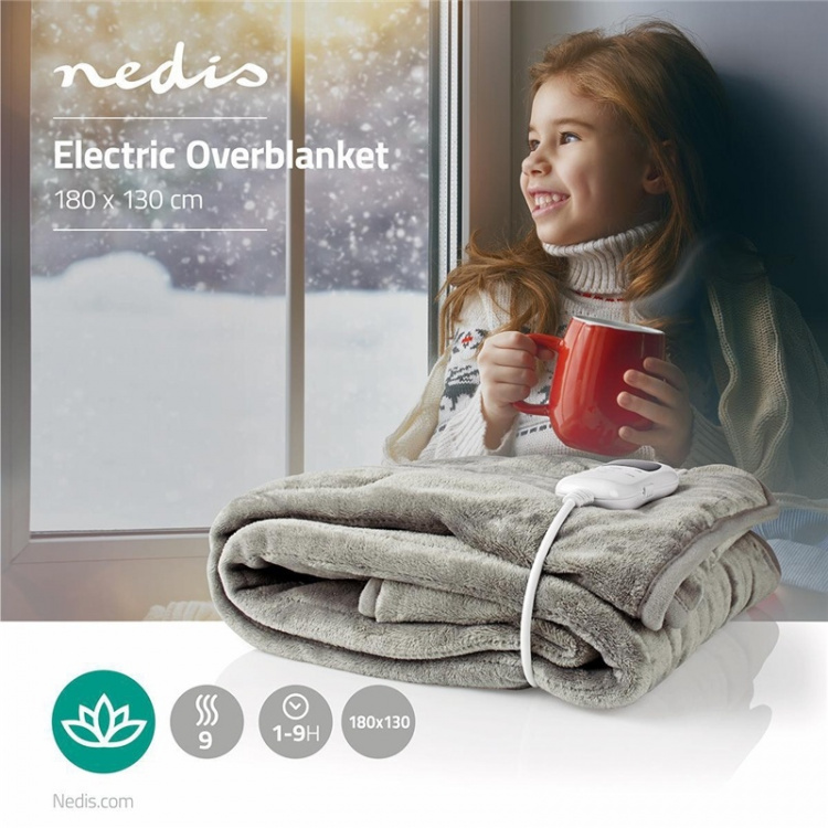 Nedis Elektrisk Filt | Filt | 1 Person | 180 x 130 cm | 9 Värmeinställningar | 9 h | Tvättbar | Överhettningsskydd | Digital kontroll | Fleece