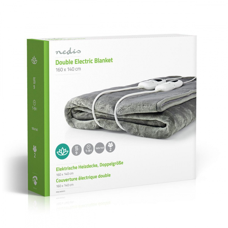 Nedis Elektrisk Filt | Filt | 2 Personer | 160 x 140 cm | 9 Värmeinställningar | 9 h | Tvättbar | Överhettningsskydd | Digital kontroll | Fleece / Polyester Nedis Elektrisk Filt | Filt | 2 Personer | 160 x 140 cm | 9 Värmeinställningar | 9 h | Tvättbar | Överhettningsskydd | Digital kontroll | Fleece / Polyester