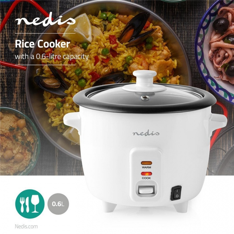 Nedis Riskokare | 0.6 l | 300 W | Ångermaskin i aluminium | Non-stick beläggning | Avlägsningsbar skål | Automatisk avstängning
