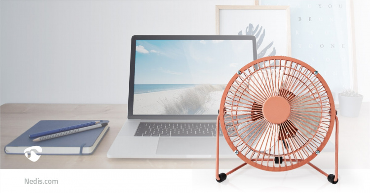 Nedis Bordsfläkt | USB ström | Diameter: 150 mm | 3 W | 1-Hastighet | Vintage Rosa