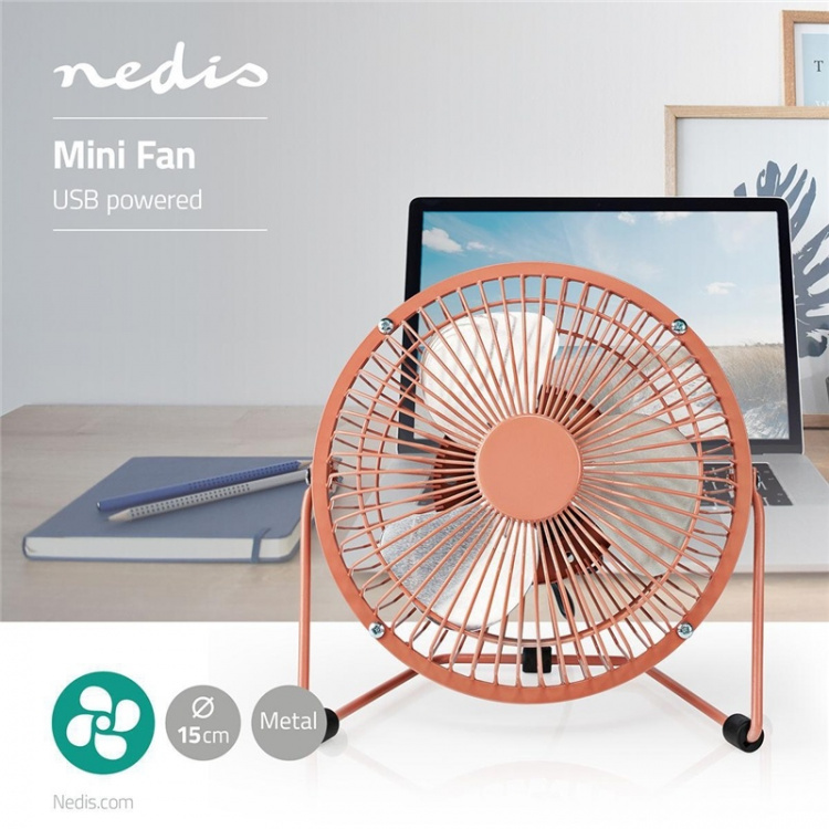 Nedis Bordsfläkt | USB ström | Diameter: 150 mm | 3 W | 1-Hastighet | Vintage Rosa