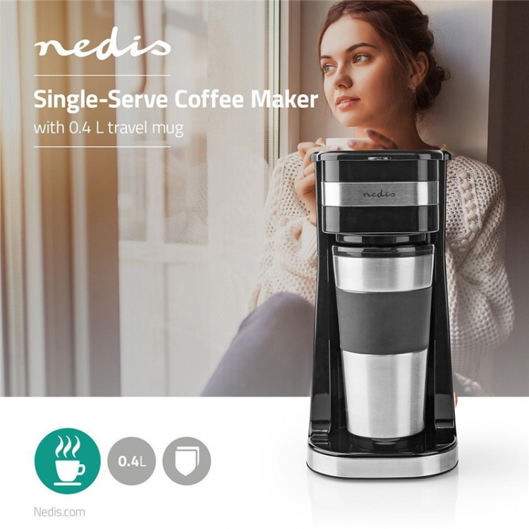Nedis Kaffebryggare | Filtrera kaffe | 0.4 l | 1 Koppar | Silver / Svart