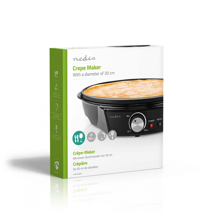 Nedis Crepe järn | Diameter: 300 mm | 1200 W | Non-stick beläggning | Temperaturinställning | Indikatorlampa | Svart | Metall