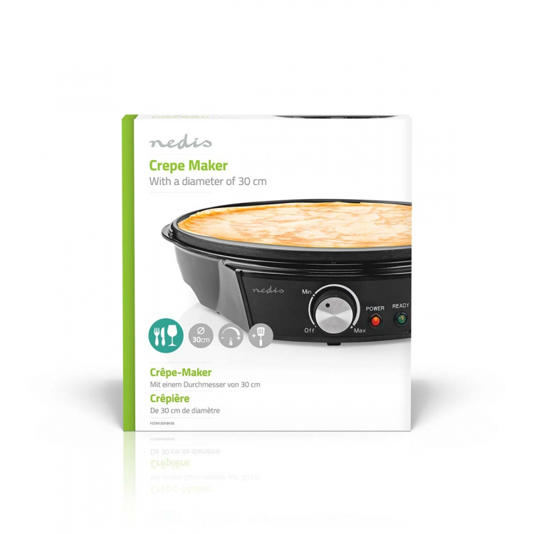 Nedis Crepe järn | Diameter: 300 mm | 1200 W | Non-stick beläggning | Temperaturinställning | Indikatorlampa | Svart | Metall