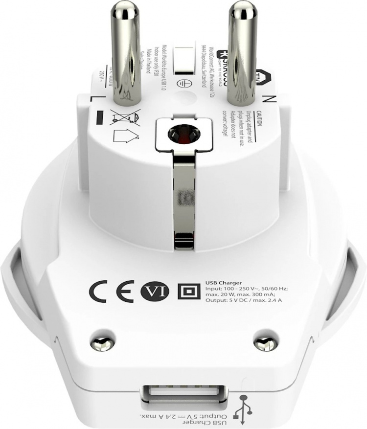 SKROSS Världen till Europa-adapter, integrerad USB-port