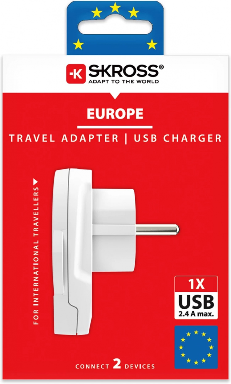 SKROSS Världen till Europa-adapter, integrerad USB-port