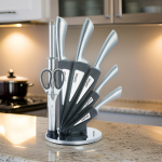 Knivset i 8 delar, roterbart knivställ, knivar av rostfritt stål