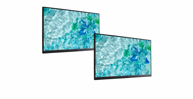 Dual-monitor skrivbordsfäste och två skärmar från Acer - Pre-owned, Klass C