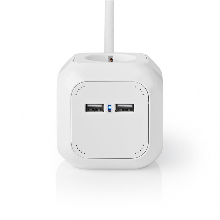 Nedis Gren kontakt | Jordad kontakt / Typ F (CEE 7/7) | 4-vägs | 1.50 m | 3680 W | 16 A | Typ av jordning: Sidkontakt | 230 V AC 50/60 Hz | Uttagsvinkel: 90 ° | H05VV-F 3G1.5mm² | Vit