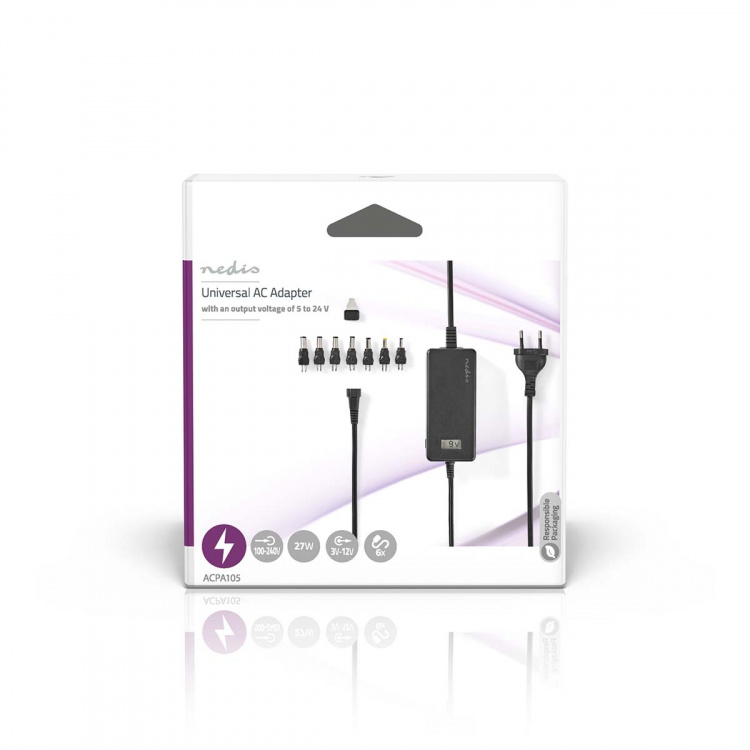 Nedis Universal nätadapter | 36 W | 5 - 24 V DC | 1.80 m | 2.4 A - 3.0 A A | 7 plug(s) | Svart