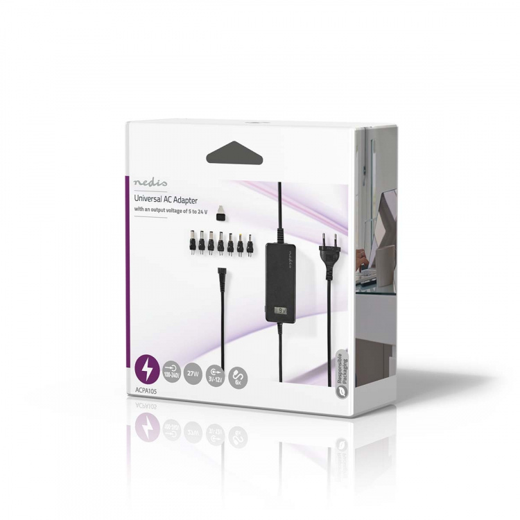 Nedis Universal nätadapter | 36 W | 5 - 24 V DC | 1.80 m | 2.4 A - 3.0 A A | 7 plug(s) | Svart