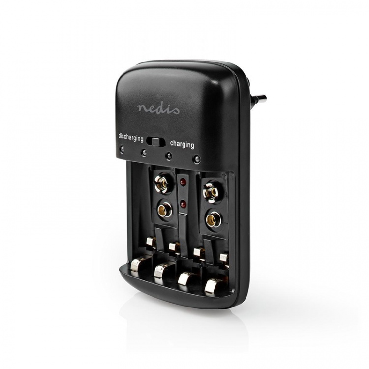 Nedis NiMH Batteriladdare AA / AAA | 1.2 / 9 V DC | 0.5 A A | Underhållsladdning | Euro / Typ C (CEE 7/16) | Batteritypsenergi: AA / AAA / E-Block | Svart Nedis NiMH Batteriladdare AA / AAA | 1.2 / 9 V DC | 0.5 A A | Underhållsladdning | Euro / Typ C (CEE 7/16) | Batteritypsenergi: AA / AAA / E-Block | Svart