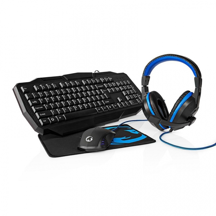 Nedis Gaming Combo Kit | 4-i-1 | Tangentbord, headset, mus och musmatta- | Blå / Svart | QWERTZ | DE Layout - Fyndvara