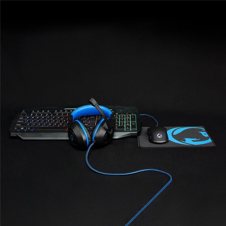Nedis Gaming Combo Kit | 4-i-1 | Tangentbord, headset, mus och musmatta- | Blå / Svart | QWERTZ | DE Layout - Fyndvara