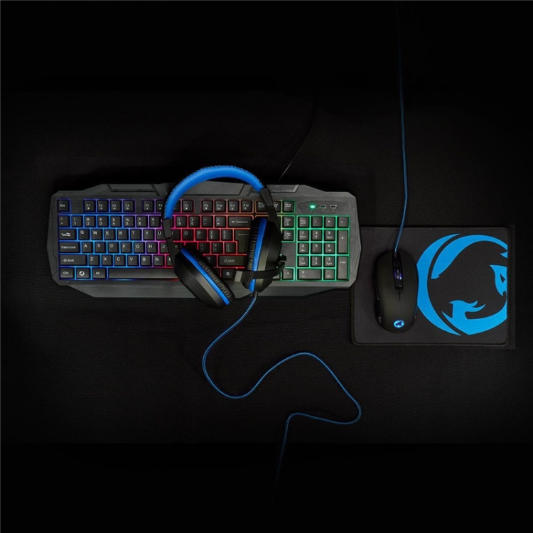 Nedis Gaming Combo Kit | 4-i-1 | Tangentbord, headset, mus och musmatta- | Blå / Svart | QWERTZ | DE Layout - Fyndvara