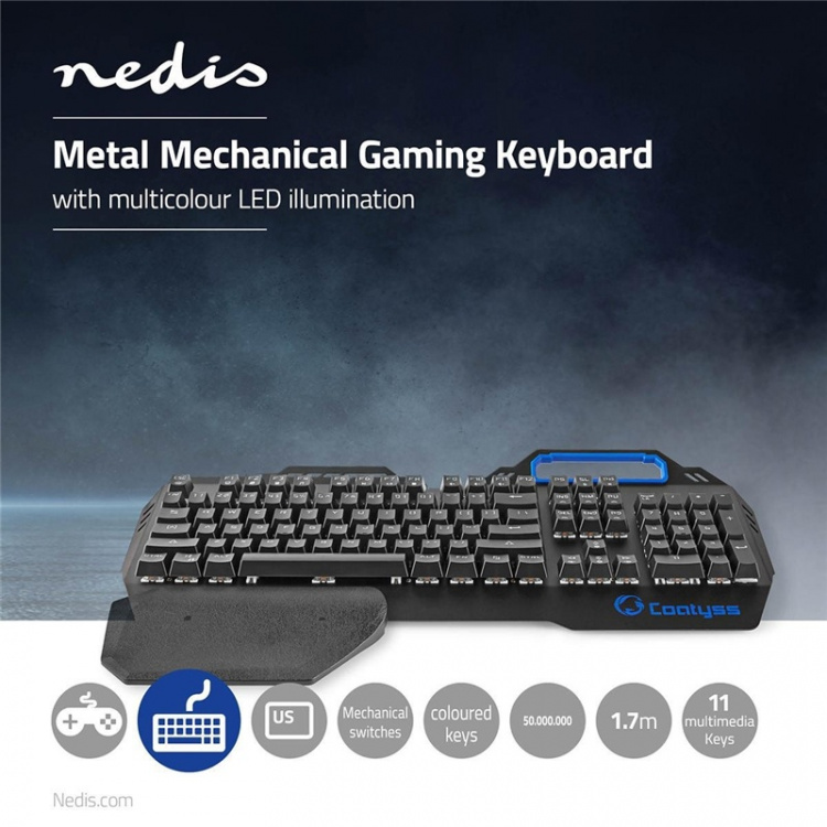 Nedis Trådat Gaming Tagentbord | USB | Mekaniska Nycklar | RGB | US International | US Layout | USB ström | Strömkabel längd: 1.70 m | Spel
