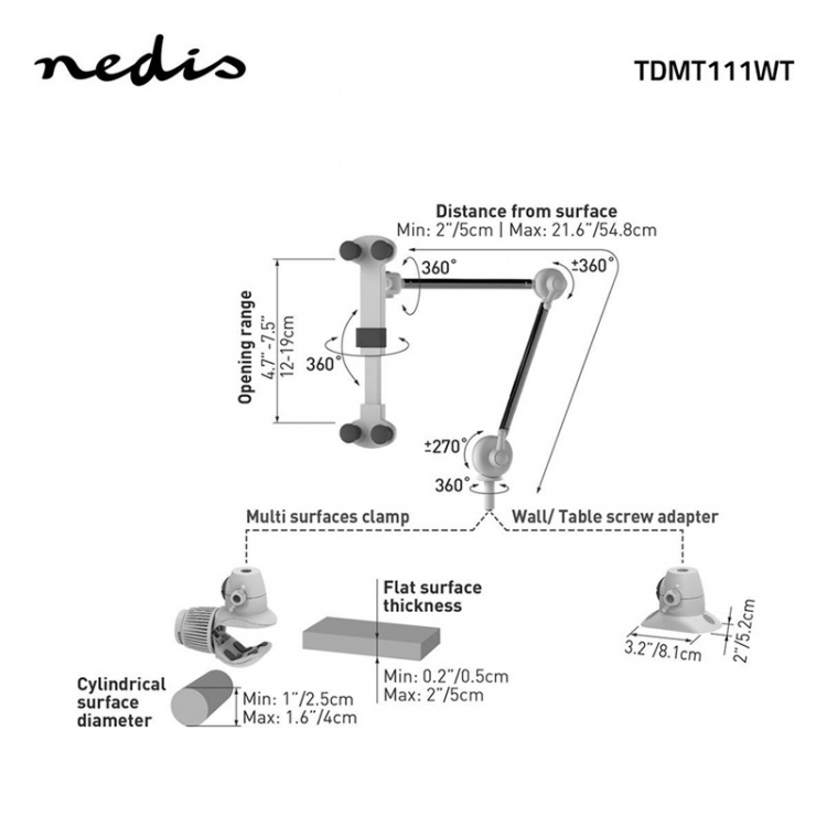 Nedis Tablet Stativ | Universella | Interaktiv | Metall / Vit