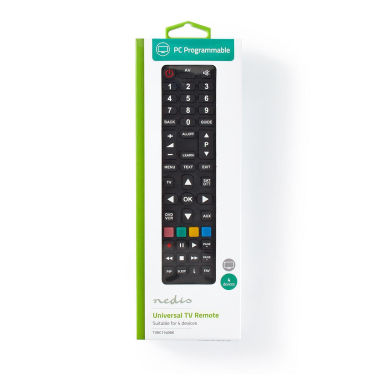 Nedis Universalfjärrkontroll | Programmerbar | 4 Enheter | Klar Lay-out | Infraröd | Svart