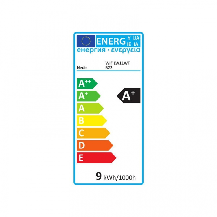 Nedis Smartlife LED-lampa | Wi-Fi | B22 | 800 lm | 9 W | Varm Vit | 2700 K | Energiklass: A+ | Android™ / IOS | A60 Nedis Smartlife LED-lampa | Wi-Fi | B22 | 800 lm | 9 W | Varm Vit | 2700 K | Energiklass: A+ | Android™ / IOS | A60