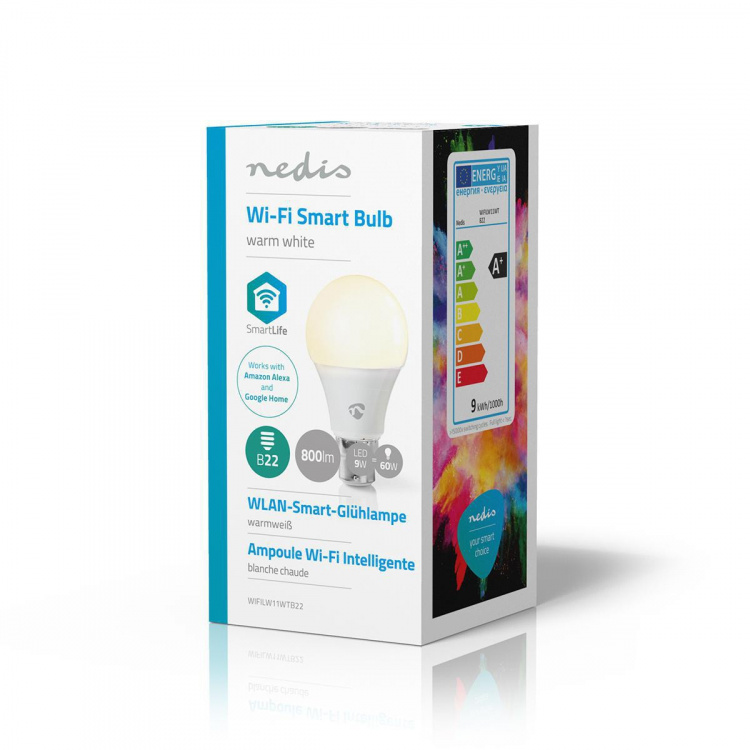 Nedis SmartLife LED-Lampor | Wi-Fi | B22 | 800 lm | 9 W | Varm Vit | 2700 K | Android™ / IOS | A60 | 1 st