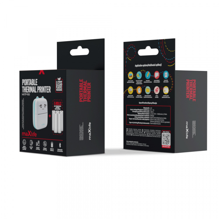 Maxlife MXTP-100 Thermal Printer - Portabel Miniskrivare med Bluetooth, Blå