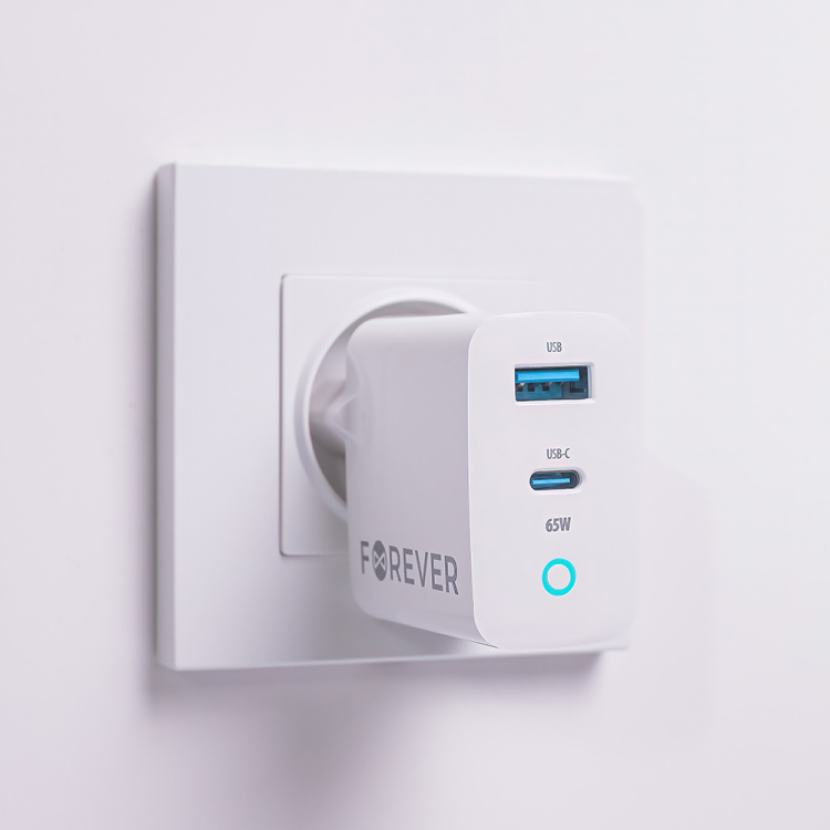 Forever GaN TC-06-65AC PD QC Väggladdare 1x USB-C 1x USB 65W