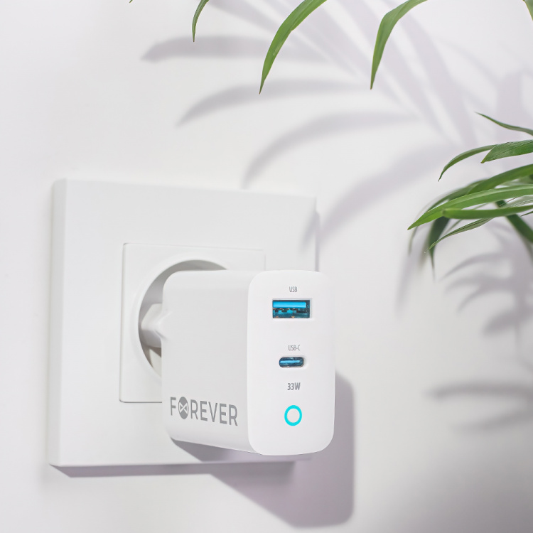 Forever TC-06-33AC PD QC Väggladdare 1x USB-C 1x USB 33W