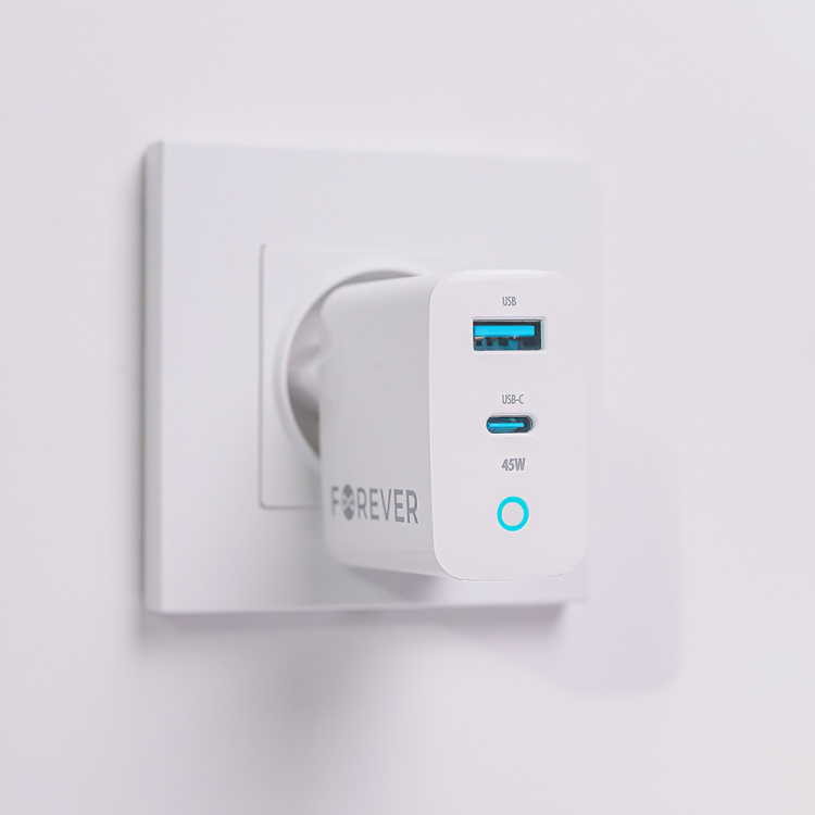 Forever TC-06-45AC GaN PD QC Väggladdare 1x USB-C 1x USB 45W