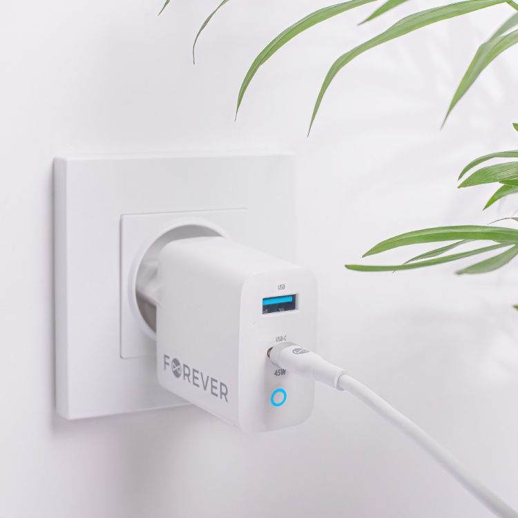 Forever TC-06-45AC GaN PD QC Väggladdare 1x USB-C 1x USB 45W