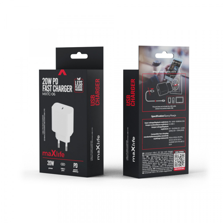 Maxlife MXTC-06 PD QC Väggladdare 1x USB-C 20W
