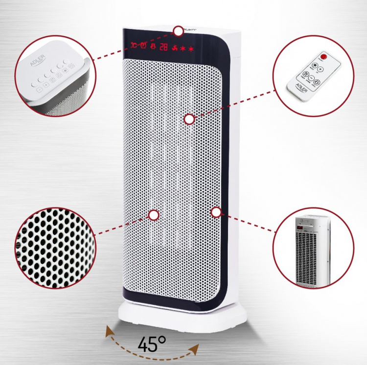 Adler AD 7723 Keramisk Värmeelement med LCD Skärm, 2000W