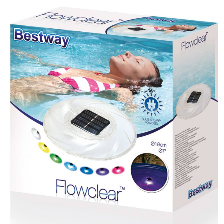 Bestway Flytande Poolbelysning LED-solcellslampa, 7 färger, 18cm
