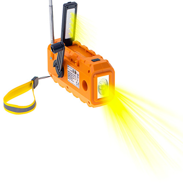 Nödradio / Vevradio med ficklampa, Solceller och Powerbank