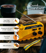 Nödradio / Vevradio med ficklampa, Solceller och Powerbank