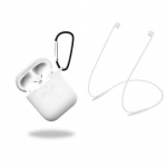 Skyddsfodral i silikon med hörlursband och hänge till Apple Airpods, Vit/Transparent Skyddsfodral i silikon med hörlursband och hänge till Apple Airpods, Vit/Transparent