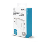 DELTACO USB-C väggladdare 45 W, 2x USB-C PD, slimmad storlek, total effekt 45 W DELTACO USB-C väggladdare 45 W, 2x USB-C PD, slimmad storlek, total effekt 45 W