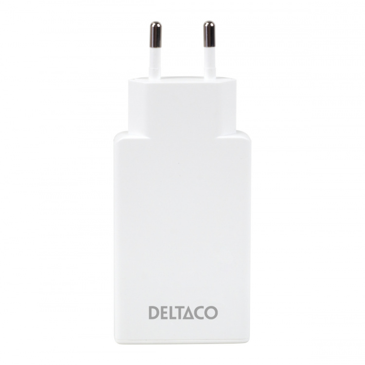 DELTACO USB-C väggladdare 67 W, 2x USB-C PD, slimmad storlek, total effekt 67 W DELTACO USB-C väggladdare 67 W, 2x USB-C PD, slimmad storlek, total effekt 67 W